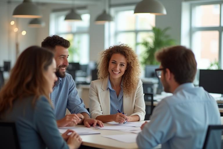 Teammitglieder von Tollink Solutions arbeiten in einem modernen Büro zusammen.